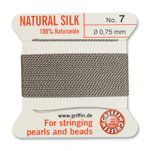 Grey Griffin Silk Size 7 Needle End Bead Cord (30 Pcs) #BCSGY07G