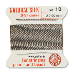 Grey Griffin Silk Size 10 Needle End Bead Cord (30 Pcs) #BCSGY10G