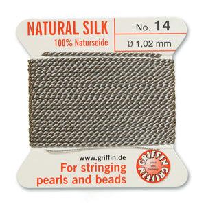 Grey Griffin Silk Size 14 Needle End Bead Cord (30 Pcs) #BCSGY14G