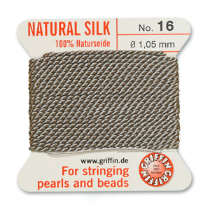 Grey Griffin Silk Size 16 Needle End Bead Cord (30 Pcs) #BCSGY16G