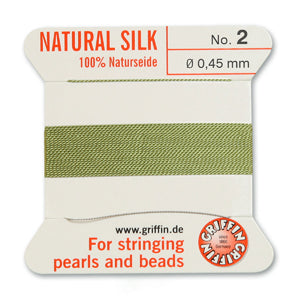 Jade Green Griffin Silk Size 2 Needle End Bead Cord (30 Pcs) #BCSJA02G