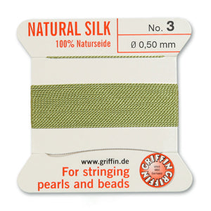 Jade Green Griffin Silk Size 3 Needle End Bead Cord (30 Pcs) #BCSJA03G