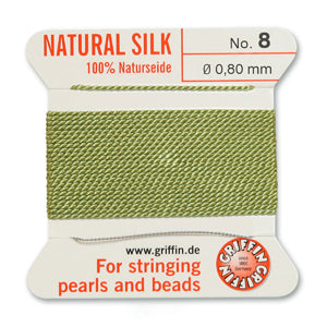 Jade Green Griffin Silk Size 8 Needle End Bead Cord (30 Pcs) #BCSJA08G