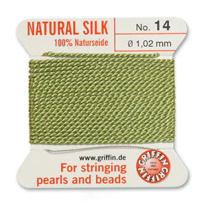 Jade Green Griffin Silk Size 14 Needle End Bead Cord (30 Pcs) #BCSJA14G