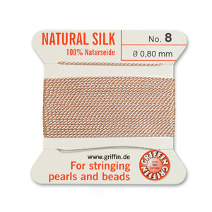 Light Pink Griffin Silk Size 8 Needle End Bead Cord (30 Pcs) #BCSLP08G