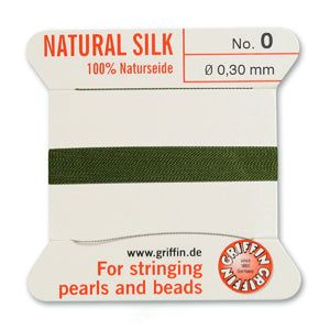 Olive Griffin Silk Size 0 Needle End Bead Cord (30 Pcs) #BCSOL00G