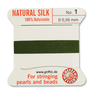 Olive Griffin Silk Size 1 Needle End Bead Cord (30 Pcs) #BCSOL01G