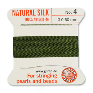 Olive Griffin Silk Size 4 Needle End Bead Cord (30 Pcs) #BCSOL04G