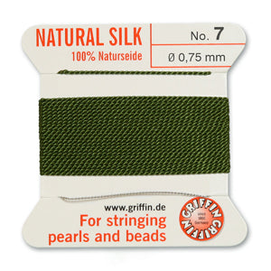 Olive Griffin Silk Size 7 Needle End Bead Cord (30 Pcs) #BCSOL07G