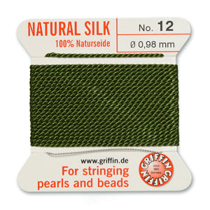 Olive Griffin Silk Size 12 Needle End Bead Cord (30 Pcs) #BCSOL12G