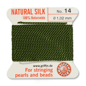 Olive Griffin Silk Size 14 Needle End Bead Cord (30 Pcs) #BCSOL14G