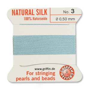 Turquoise Griffin Silk Size 3 Needle End Bead Cord (30 Pcs) #BCSTQ03G