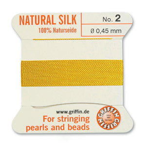 Yellow Griffin Silk Size 2 Needle End Bead Cord (30 Pcs) #BCSYL02G