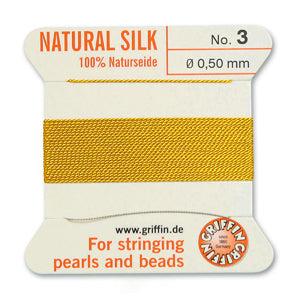 Yellow Silk Size 3 Needle End Bead Cord (30 Pcs) #BCSYL03G