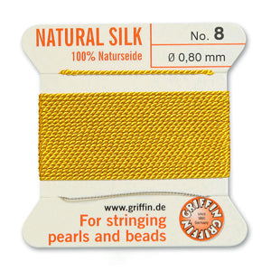 Yellow Griffin Silk Size 8 Needle End Bead Cord (30 Pcs) #BCSYL08G