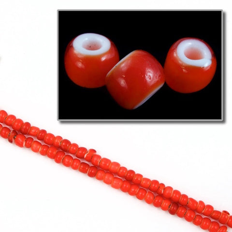 11/0 White Heart Red Czech Seed Bead (10 Gm, Hank, 1/2 Kilo) #CSG069