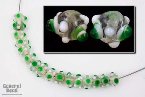 8mm Clear Rondelle with Green and White Spots (24 Pcs) #5219