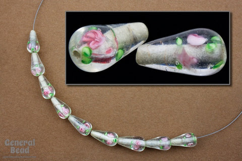 20mm Handmade White Floral Teardrop (2 Pcs) #5254