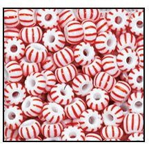 8/0 Opaque White/Red Double Stripe Czech Seed Bead (20 Gm, 1/2 Kilo) #CSD138