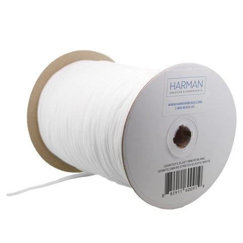 3mm White Round Elastic by the Spool (250 Meter)
