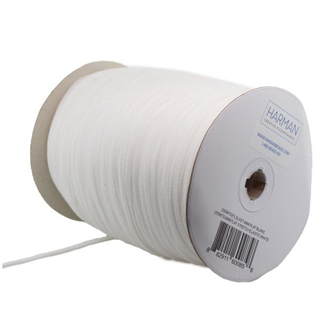 4mm White Flat Elastic by the Spool (250 Meter)