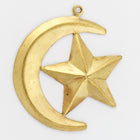 28mm Raw Brass Crescent Moon with Star Charm (2 Pcs) #5489a-General Bead