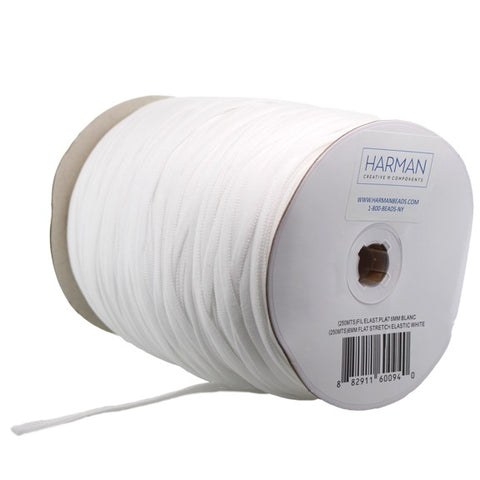 6mm White Flat Elastic by the Spool (250 Meter)