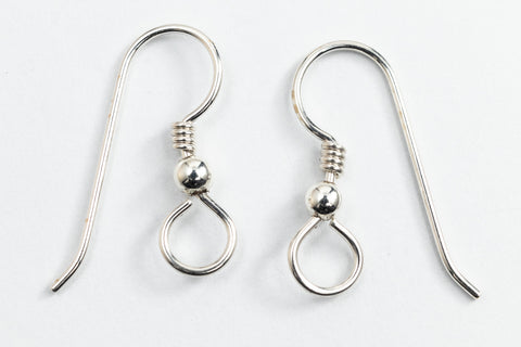 23mm Sterling Silver TierraCast French Hook Ear Wire with 3mm Bead and Coil (50 Pcs) #90-1160-30