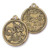 28mm Antique Gold TierraCast Dragon Coin Pendant (10 Pcs) #94-2539