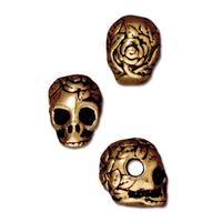 10mm x 7mm Antique Gold TierraCast Pewter Rose Skull Bead #CK083