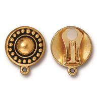 16mm Antique Gold TierraCast Pewter Beaded Ear Clip #CK094