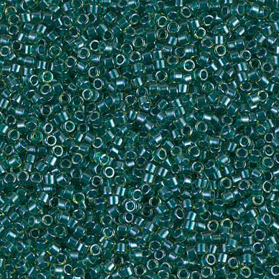 DB919- 11/0 Shimmering Dark Teal Lined Chartreuse Miyuki Delica Beads (50 Gm, 250 Gm)