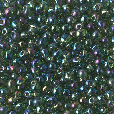 3.4mm Transparent Olive Green AB Miyuki Drop Beads (125 Gm) #DP-288