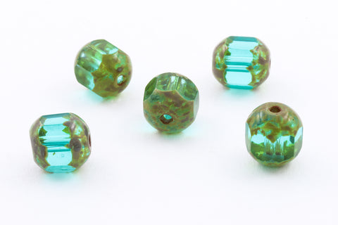8mm Emerald/Picasso Hexagon Cathedral Bead #GCN007