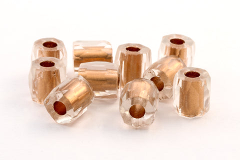7mm Matte Copper Lined Crystal Fire Polished Tube Bead (4 Pcs) #GCX007
