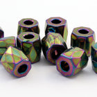7mm Green Iris Fire Polished Tube Bead (4 Pcs) #GCX010