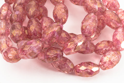 8mm x 12mm Clear/Pink Stripe Faceted Oval Bead (1/2 Hank, Hank)