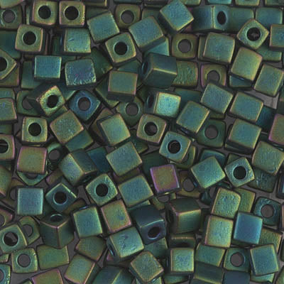 4mm Matte Metallic Dark Green Iris Miyuki Cube Bead (125 Gm) #2066