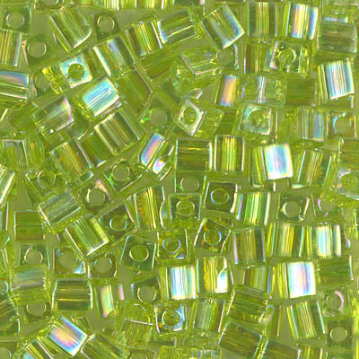 4mm Transparent Chartreuse AB Miyuki Cube Bead (125 Gm) #258