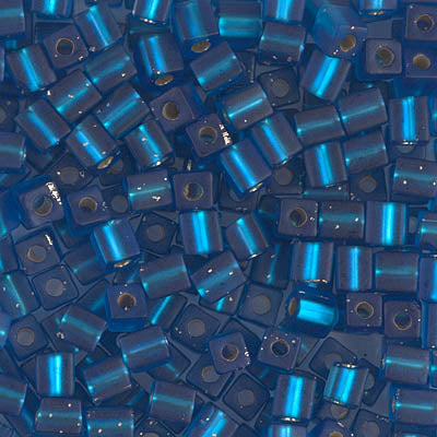 3mm Matte Silver Lined Capri Blue Miyuki Cube Bead (125 Gm) #25F