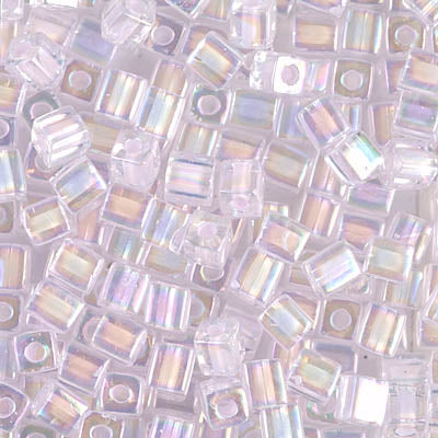 4mm Pink Lined Crystal AB Miyuki Cube Bead (125 Gm) #272