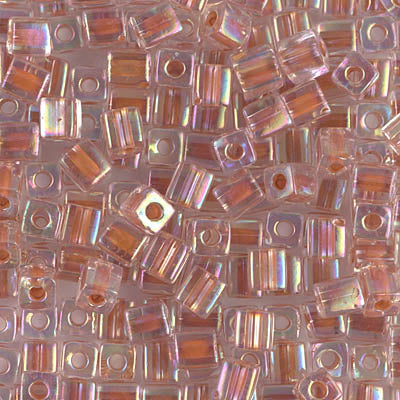4mm Dark Peach Lined Crystal AB Miyuki Cube Bead (125 Gm) #275