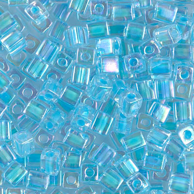 4mm Aqua Lined Crystal AB Miyuki Cube Bead (125 Gm) #278
