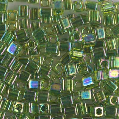4mm Green Lined Chartreuse AB Miyuki Cube Bead (125 Gm) #341