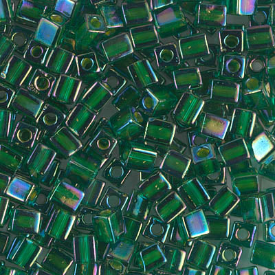 4mm Chartreuse Lined Green AB Miyuki Cube Bead (125 Gm) #354