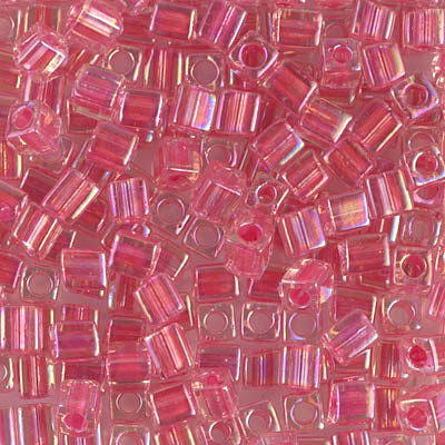 4mm Hot Pink Lined Crystal AB Miyuki Cube Bead (125 Gm) #355