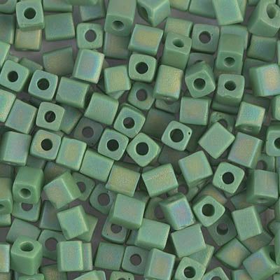 4mm Matte Opaque Green AB Miyuki Cube Bead (125 Gm) #411FR