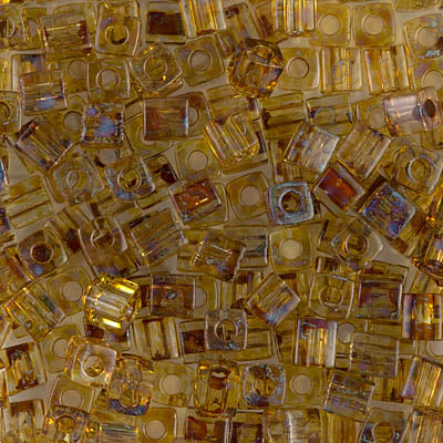 4mm Transparent Light Topaz Picasso Miyuki Cube Bead (125 Gm) #4501