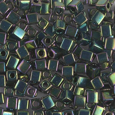 4mm Metallic Dark Green Iris Miyuki Cube Bead (125 Gm) #465