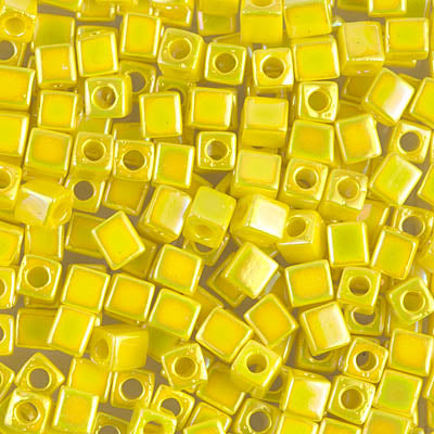 4mm Opaque Yellow AB Miyuki Cube Bead (125 Gm) #472